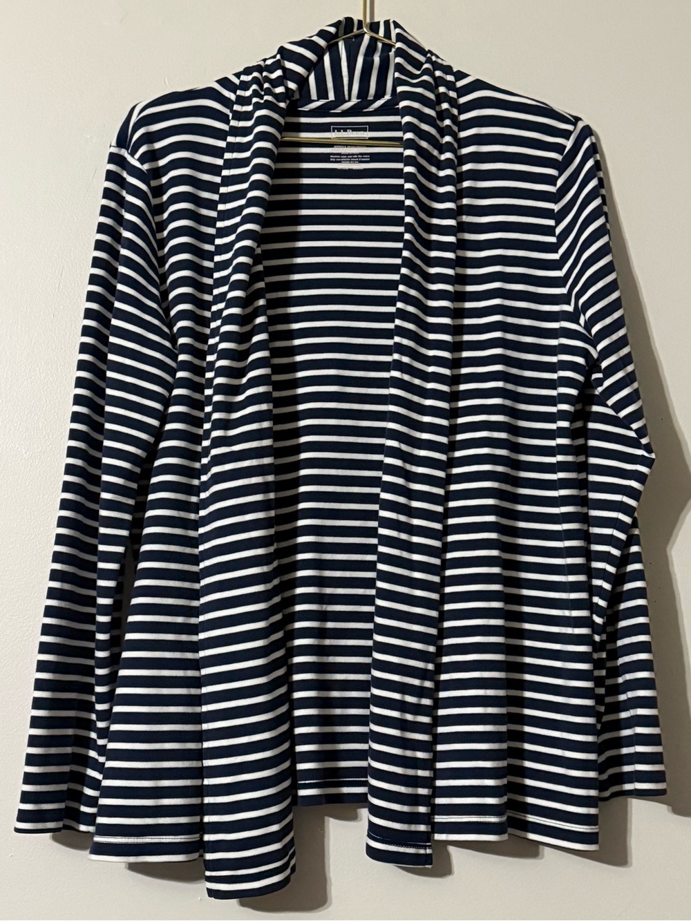 LL Bean cardigan Navy White striped lightweight Sz L